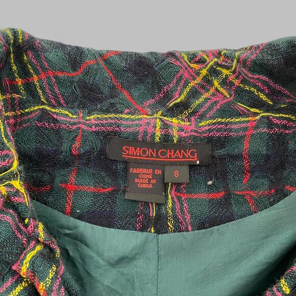 Simon Chang Wool Multicoloured Plaid Blazer with Bow Detail & Flare Sleeves! - Picture 7 of 8